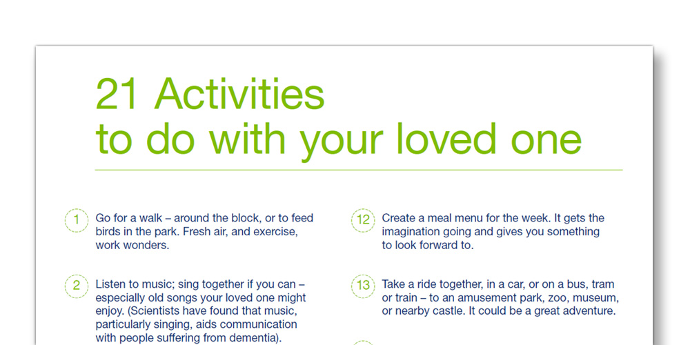 Illustrated list of twenty one activities to do with your loved one Illustrated list of twenty one activities to do with your loved one